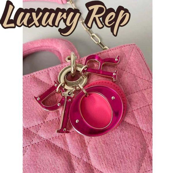 Replica Dior Women Lady D-Joy Bag Bright Pink Cannage Denim 16