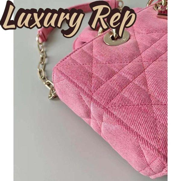Replica Dior Women Lady D-Joy Bag Bright Pink Cannage Denim 18