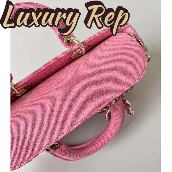 Replica Dior Women Lady D-Joy Bag Bright Pink Cannage Denim 19
