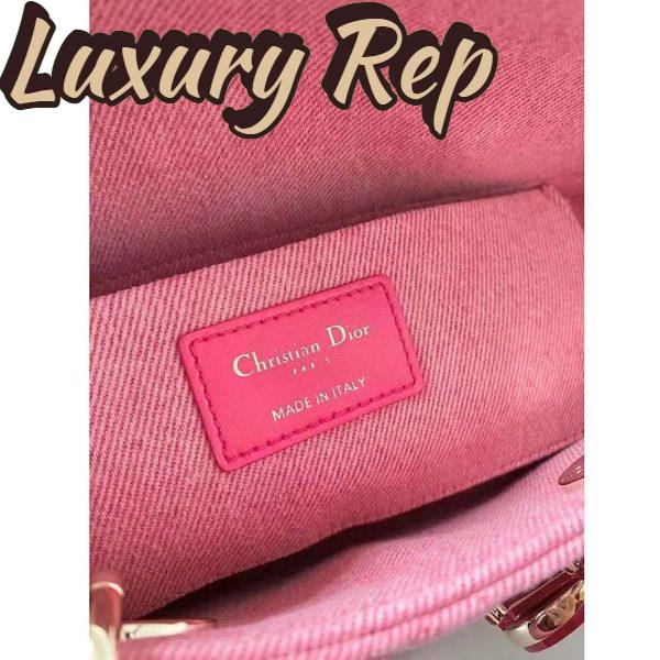 Replica Dior Women Lady D-Joy Bag Bright Pink Cannage Denim 21