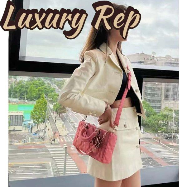 Replica Dior Women Lady D-Joy Bag Bright Pink Cannage Denim 24
