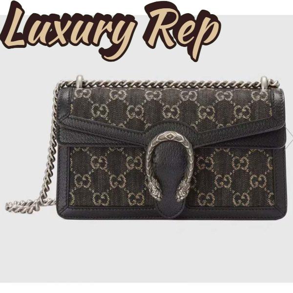 Replica Gucci Women Dionysus Small GG Shoulder Bag Black Ivory GG Denim Jacquard