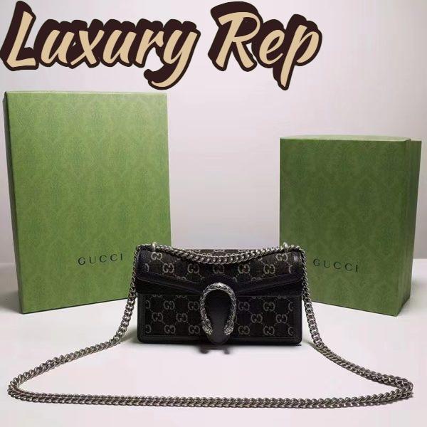 Replica Gucci Women Dionysus Small GG Shoulder Bag Black Ivory GG Denim Jacquard 4
