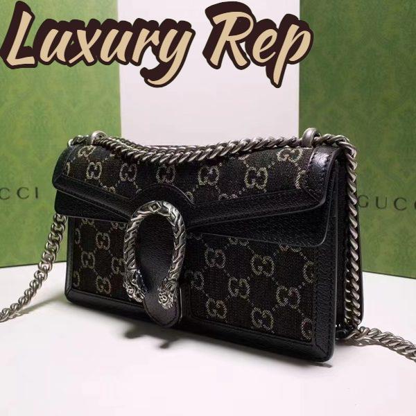 Replica Gucci Women Dionysus Small GG Shoulder Bag Black Ivory GG Denim Jacquard 5