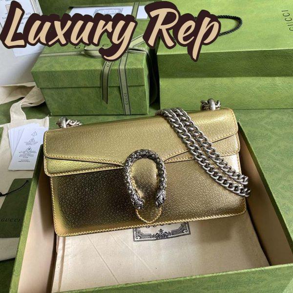 Replica Gucci Women Dionysus Small Shoulder Bag Gold Lamé Leather Tiger Head 3