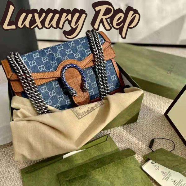 Replica Gucci Women Dionysus Small Shoulder Bag Washed Organic GG Jacquard Denim 7