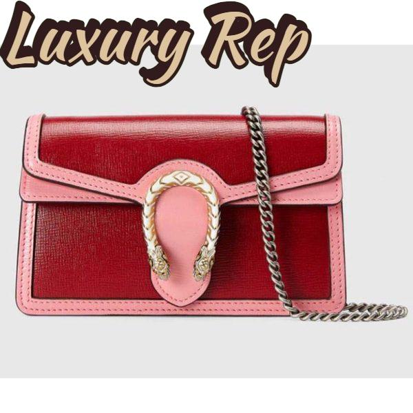 Replica Gucci Women Dionysus Super Mini Bag Dark Red Leather with Pink Trim