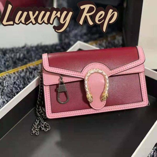 Replica Gucci Women Dionysus Super Mini Bag Dark Red Leather with Pink Trim 3