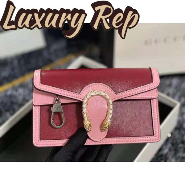 Replica Gucci Women Dionysus Super Mini Bag Dark Red Leather with Pink Trim 6