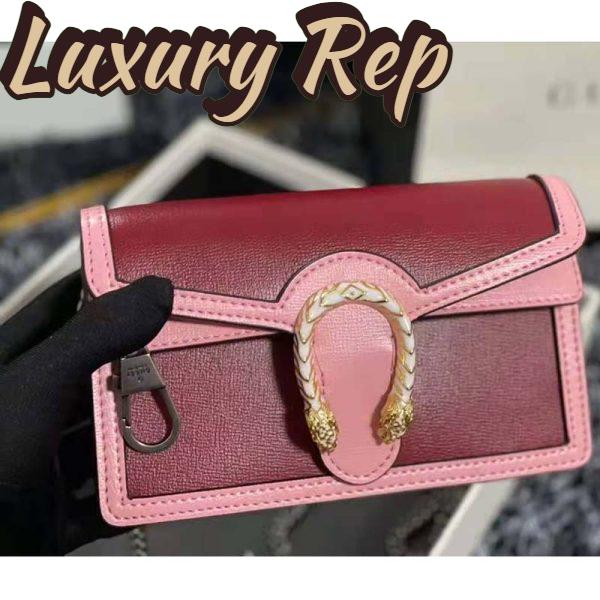Replica Gucci Women Dionysus Super Mini Bag Dark Red Leather with Pink Trim 8