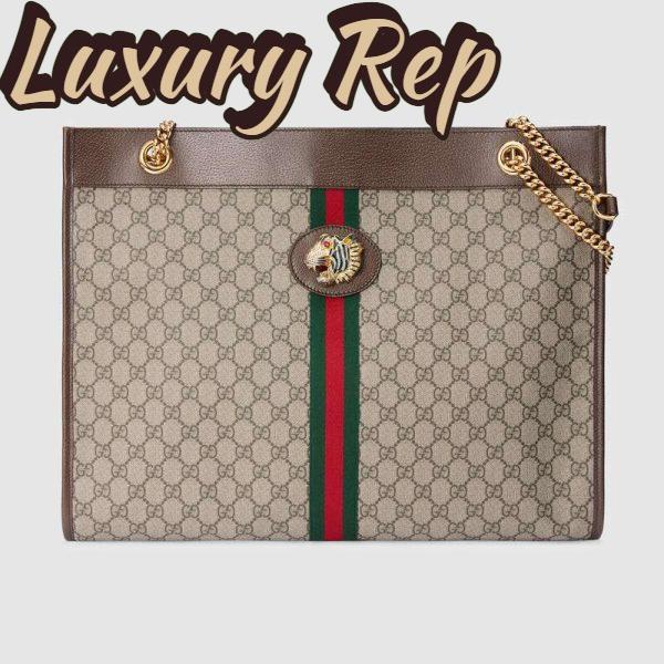 Replica Gucci Women Exclusive Rajah GG Tote in Beige/Ebony GG Supreme Canvas