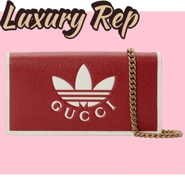 Replica Gucci Women GG Adidas x Gucci Wallet Chain Red Off-White Leather Interlocking G