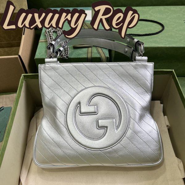 Replica Gucci Women GG Blondie Small Tote Bag Silver Lamé Leather Round Interlocking G 3