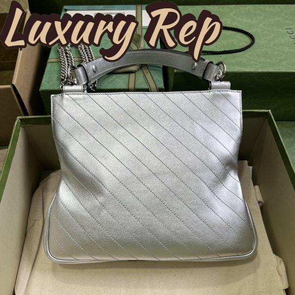 Replica Gucci Women GG Blondie Small Tote Bag Silver Lamé Leather Round Interlocking G 4