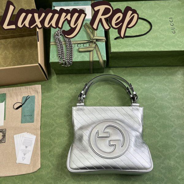 Replica Gucci Women GG Blondie Small Tote Bag Silver Lamé Leather Round Interlocking G 6