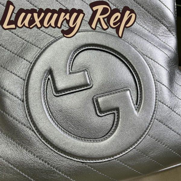 Replica Gucci Women GG Blondie Small Tote Bag Silver Lamé Leather Round Interlocking G 7