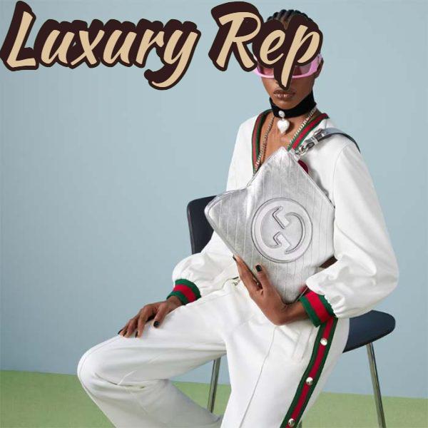 Replica Gucci Women GG Blondie Small Tote Bag Silver Lamé Leather Round Interlocking G 12