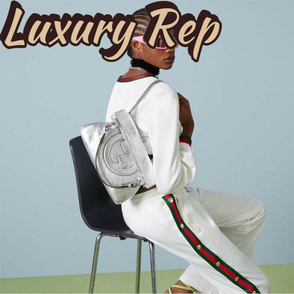 Replica Gucci Women GG Blondie Small Tote Bag Silver Lamé Leather Round Interlocking G 13