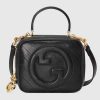 Replica Gucci Women GG Blondie Top Handle Bag Black Leather Round Interlocking G