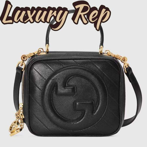 Replica Gucci Women GG Blondie Top Handle Bag Black Leather Round Interlocking G