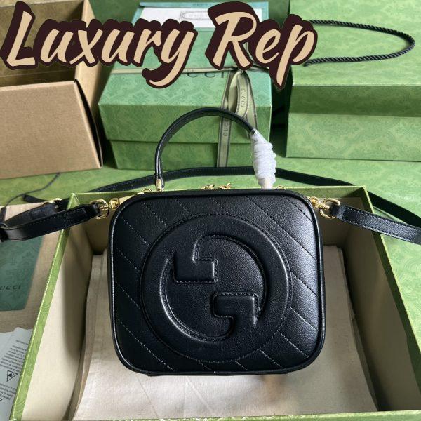 Replica Gucci Women GG Blondie Top Handle Bag Black Leather Round Interlocking G 3