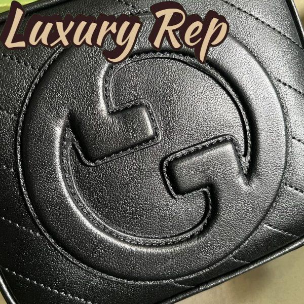 Replica Gucci Women GG Blondie Top Handle Bag Black Leather Round Interlocking G 5
