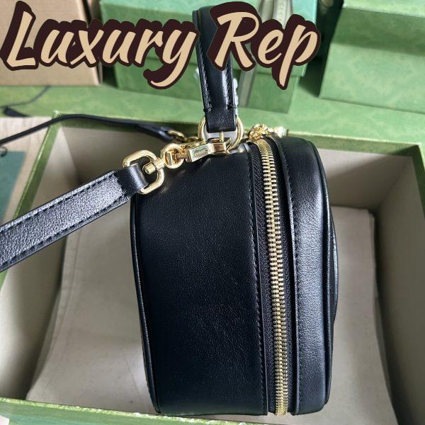 Replica Gucci Women GG Blondie Top Handle Bag Black Leather Round Interlocking G 6