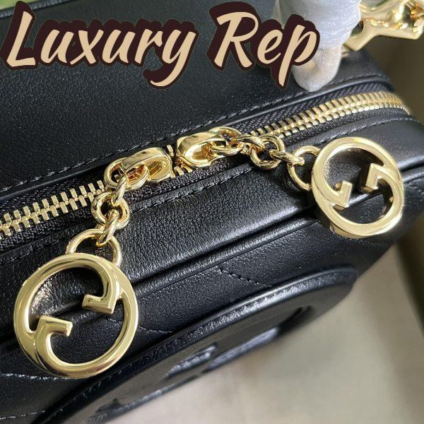 Replica Gucci Women GG Blondie Top Handle Bag Black Leather Round Interlocking G 7