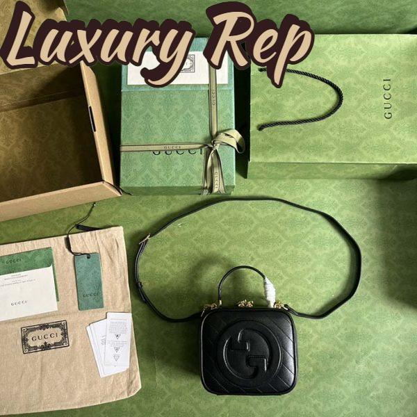 Replica Gucci Women GG Blondie Top Handle Bag Black Leather Round Interlocking G 10