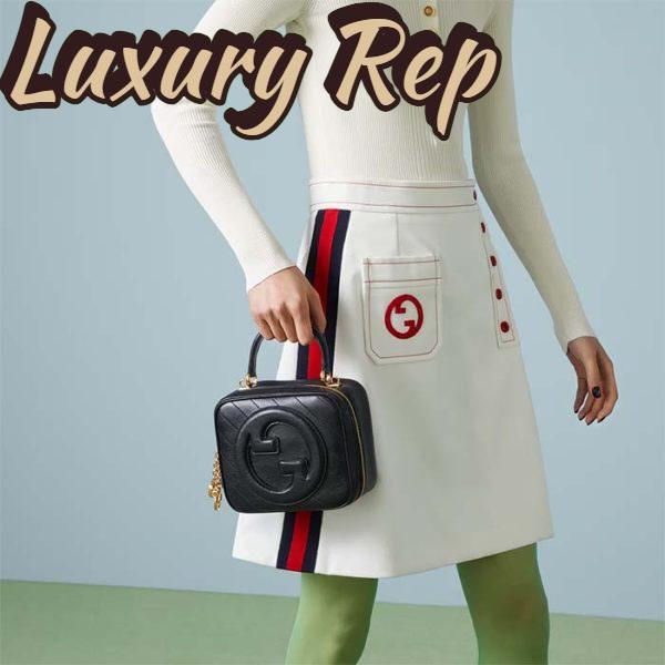 Replica Gucci Women GG Blondie Top Handle Bag Black Leather Round Interlocking G 12