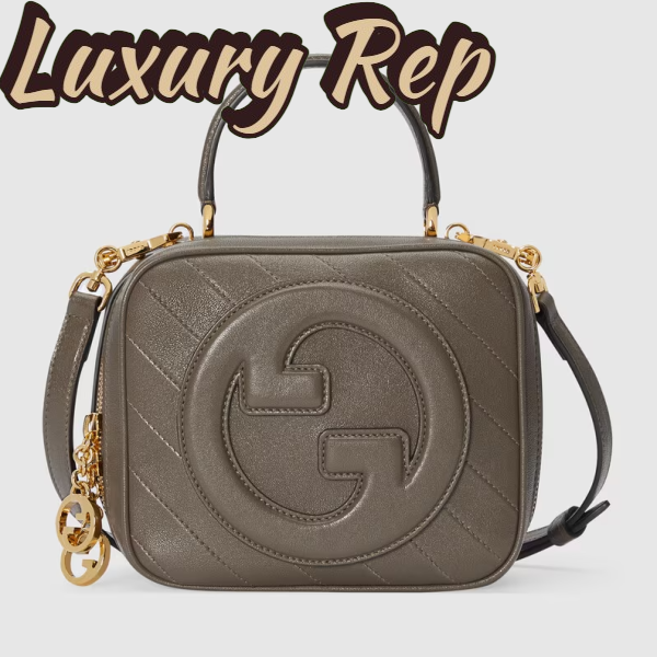 Replica Gucci Women GG Blondie Top Handle Bag Brown Leather Round Interlocking G