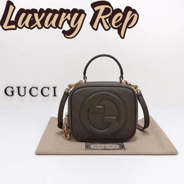 Replica Gucci Women GG Blondie Top Handle Bag Brown Leather Round Interlocking G 3