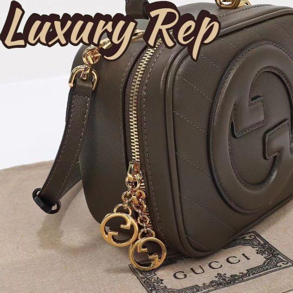 Replica Gucci Women GG Blondie Top Handle Bag Brown Leather Round Interlocking G 8