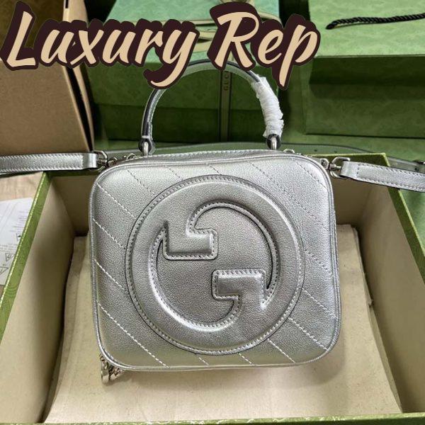 Replica Gucci Women GG Blondie Top Handle Bag Metallic Silver Leather Round Interlocking G 3