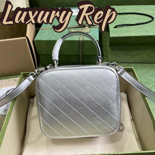 Replica Gucci Women GG Blondie Top Handle Bag Metallic Silver Leather Round Interlocking G 4