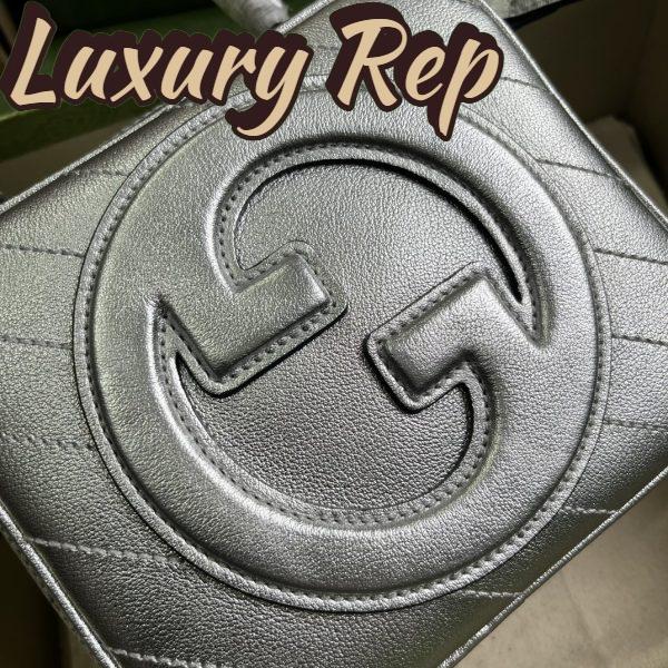 Replica Gucci Women GG Blondie Top Handle Bag Metallic Silver Leather Round Interlocking G 5