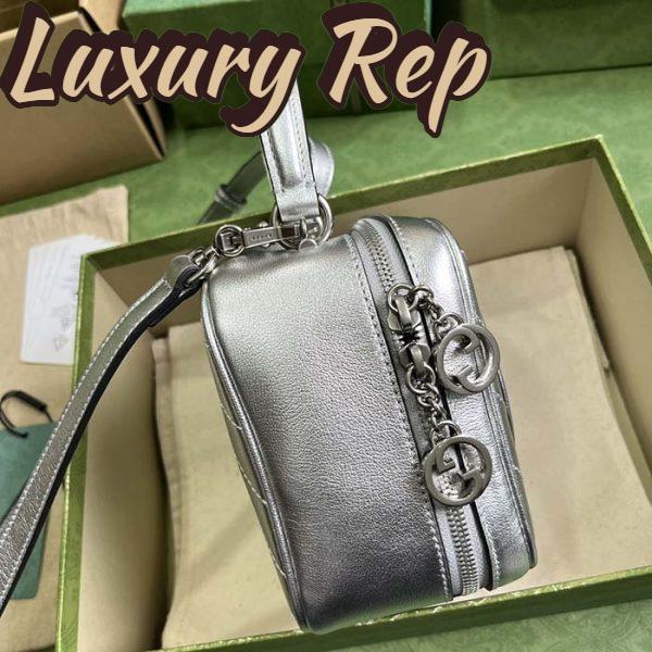 Replica Gucci Women GG Blondie Top Handle Bag Metallic Silver Leather Round Interlocking G 6