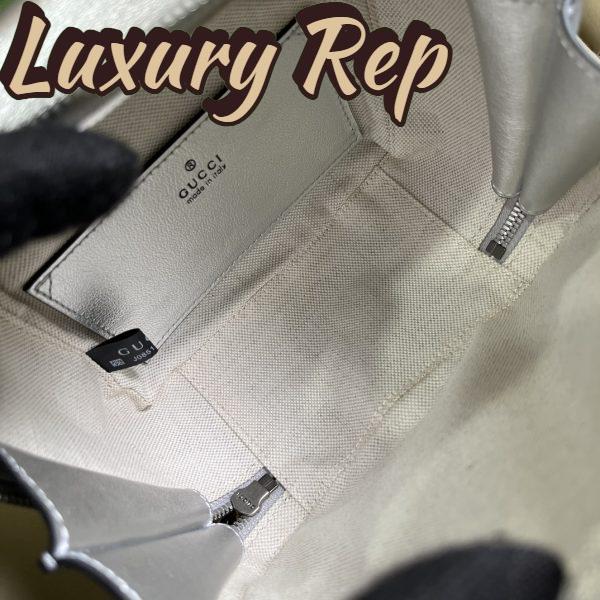 Replica Gucci Women GG Blondie Top Handle Bag Metallic Silver Leather Round Interlocking G 11