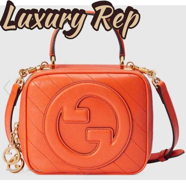 Replica Gucci Women GG Blondie Top Handle Bag Orange Leather Round Interlocking G
