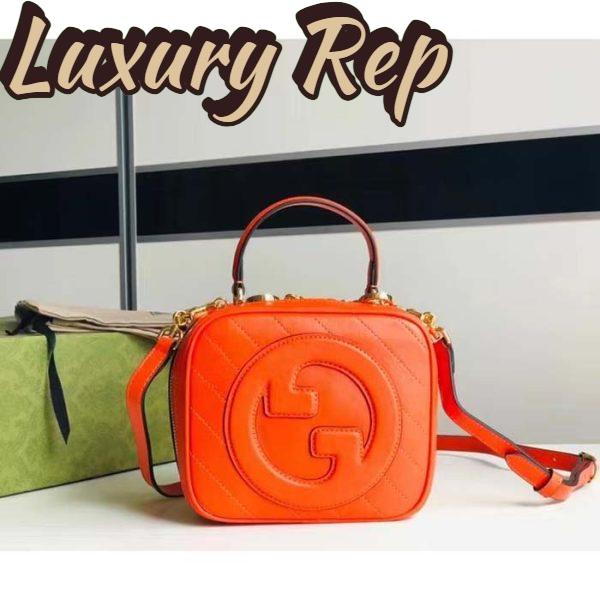 Replica Gucci Women GG Blondie Top Handle Bag Orange Leather Round Interlocking G 3