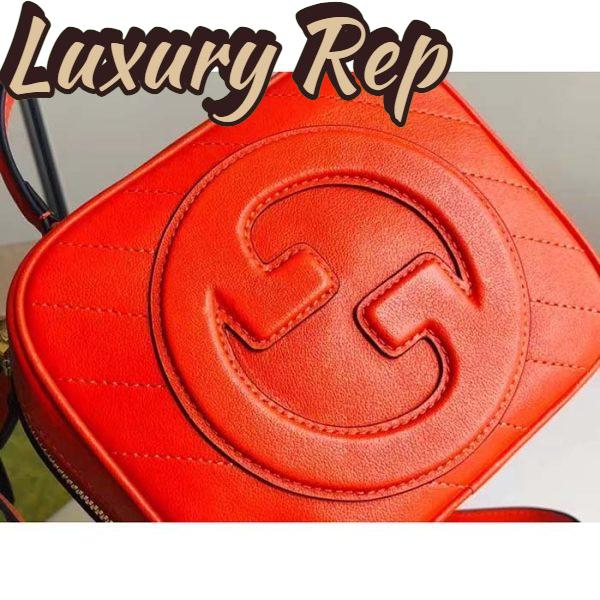 Replica Gucci Women GG Blondie Top Handle Bag Orange Leather Round Interlocking G 6