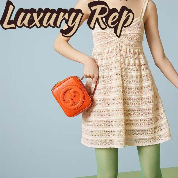 Replica Gucci Women GG Blondie Top Handle Bag Orange Leather Round Interlocking G 13