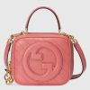 Replica Gucci Women GG Blondie Top Handle Bag Orange Leather Round Interlocking G 14