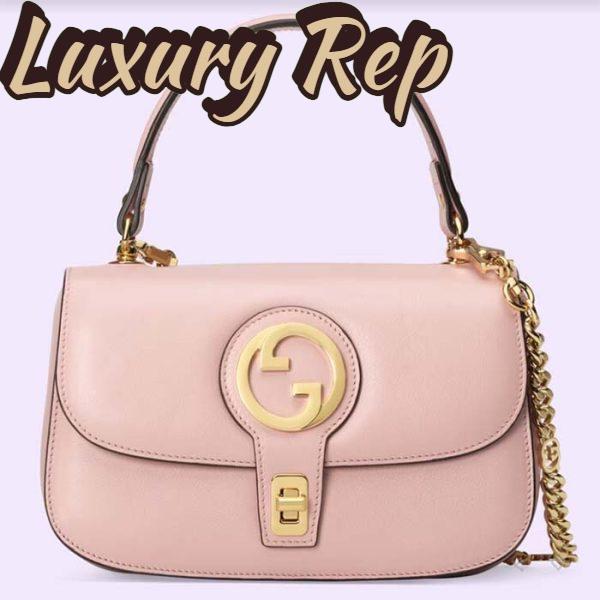 Replica Gucci Women GG Blondie Top-Handle Bag Light Pink Leather Round Interlocking G