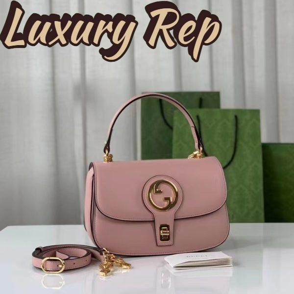 Replica Gucci Women GG Blondie Top-Handle Bag Light Pink Leather Round Interlocking G 4