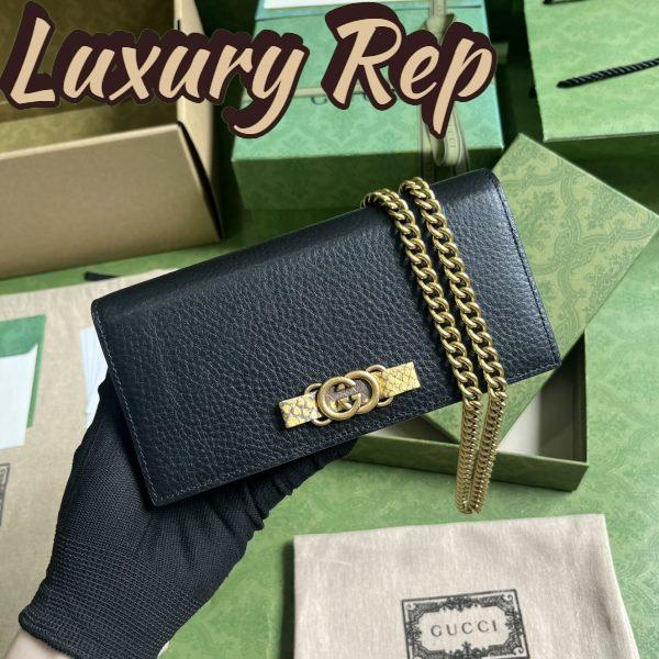 Replica Gucci Women GG Chain Wallet Interlocking G Python Bow Black Leather 3