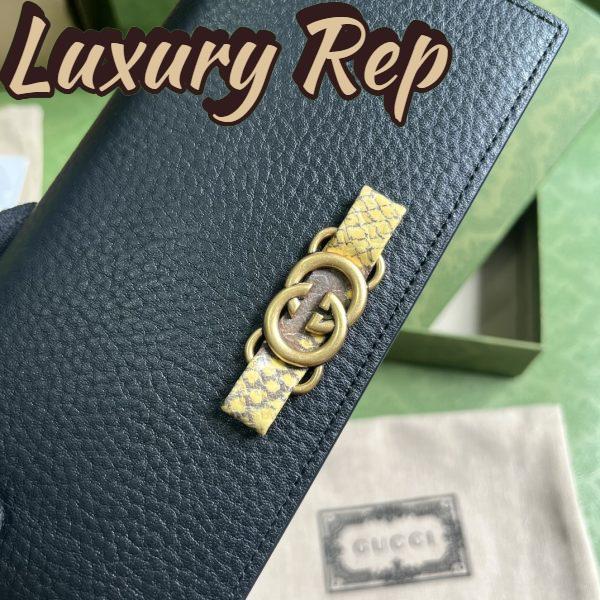Replica Gucci Women GG Chain Wallet Interlocking G Python Bow Black Leather 6