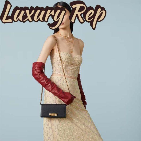 Replica Gucci Women GG Chain Wallet Interlocking G Python Bow Black Leather 12