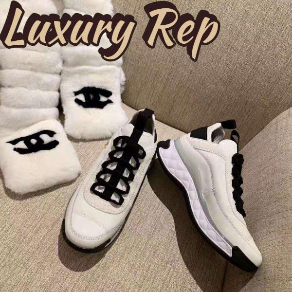Replica Chanel Women Sneakers in Velvet Calfskin & Mixed Fibers 1 cm Heel-Beige 3