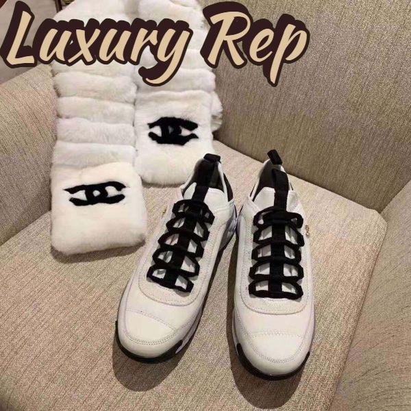 Replica Chanel Women Sneakers in Velvet Calfskin & Mixed Fibers 1 cm Heel-Beige 4